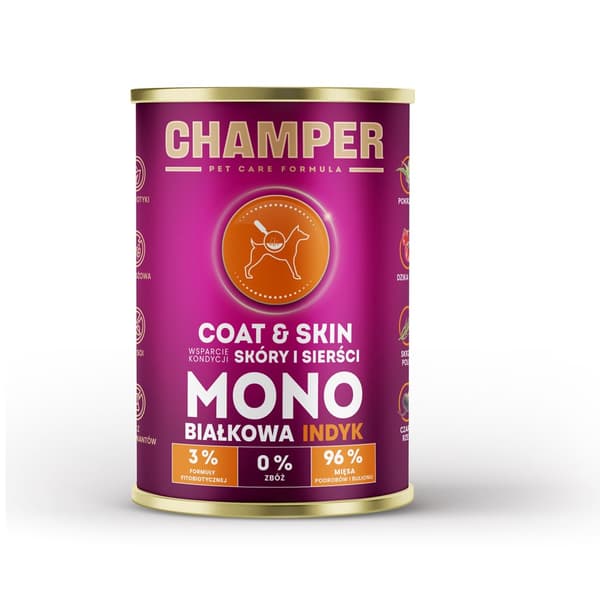 CHAMPER Coat & Skin Monoprotein Kalkun - vådfoder til hunde - 400 g