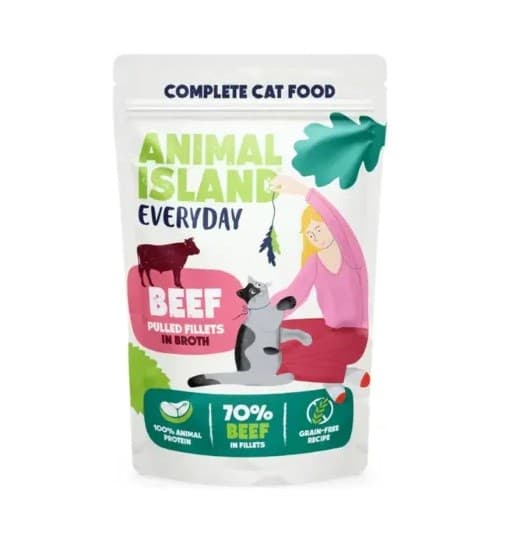 ANIMAL ISLAND Oksekød i bouillon - vådfoder til katte - 40x85g
