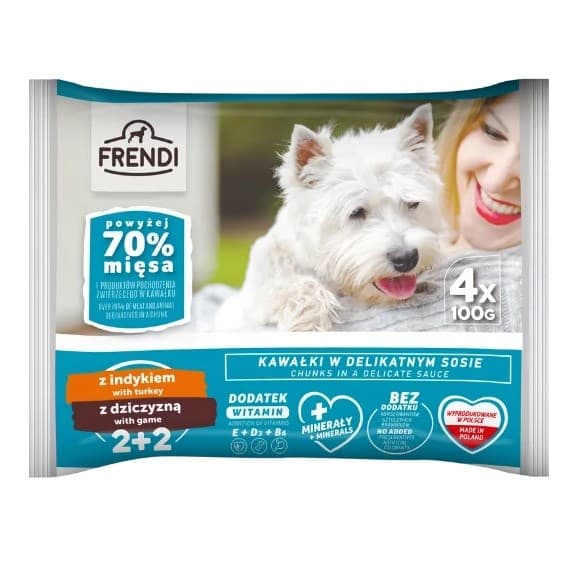 FRENDI Kalkun- og vildtstykker i en delikat sauce - vådfoder til hunde - 4x100g