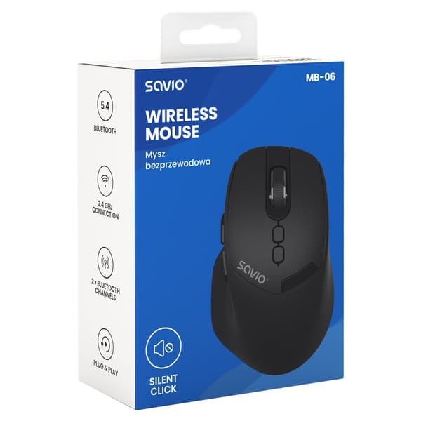 Savio MB-06 -hiiri, yleismalli, molempikätinen, Bluetooth, 3800 DPI