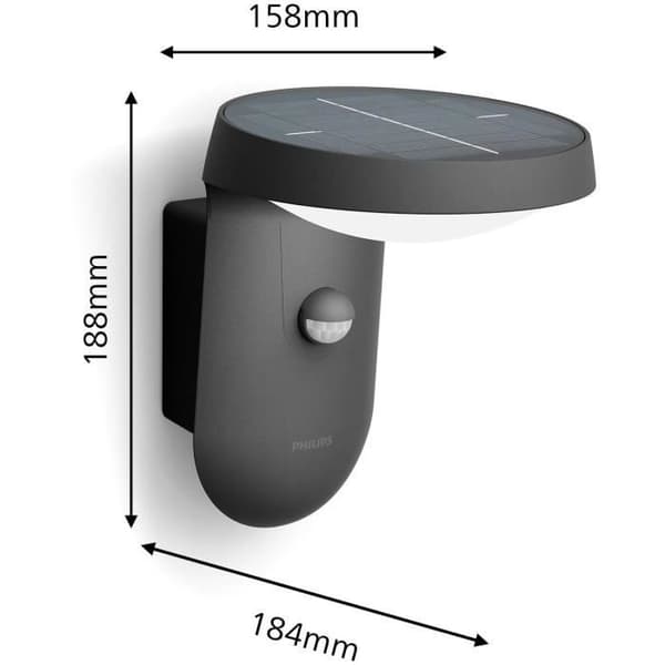 Vägglampa - PHILIPS - Tyla - solcellsdriven - Antracit - Med sensor - 1,2 W