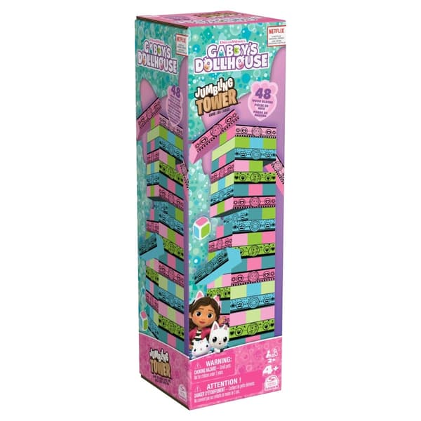 Gabbys dockhus Jumbling Tower Block Tower Game med 48 träklossar