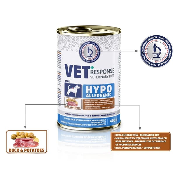 VET RESPONSE Hypoallergenisk And - vådfoder til hunde - 400 g