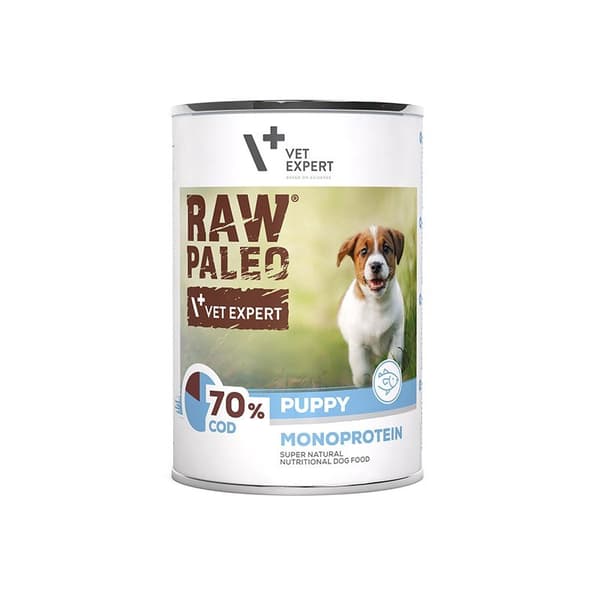 VETEXPERT Raw Paleo Puppy Monoprotein Torsk - vådfoder til hvalpe - 400 g