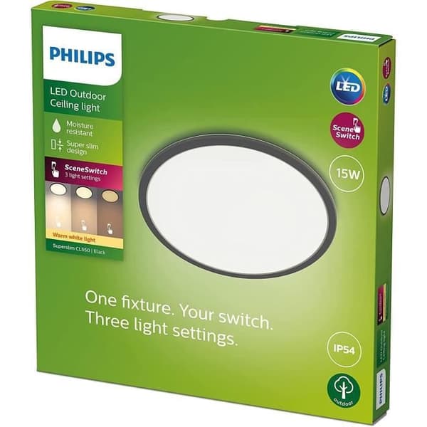 Philips LED SuperSlim - 15W - IP54 - Musta