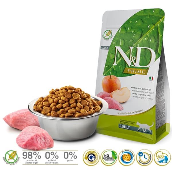 FARMINA N&D PRIME CAT VILDSVIN & ÆBLE ADULT - tørfoder til katte - 5 kg