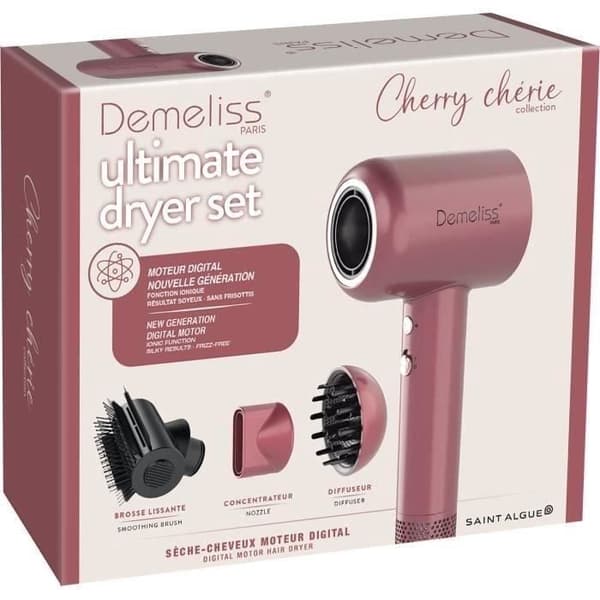 Hårtørrer - DEMELISS - ULTIMATE HÅRØRETØRRERSÆT - Magnetisk diffuser - 1600 W - Cherry Chérie