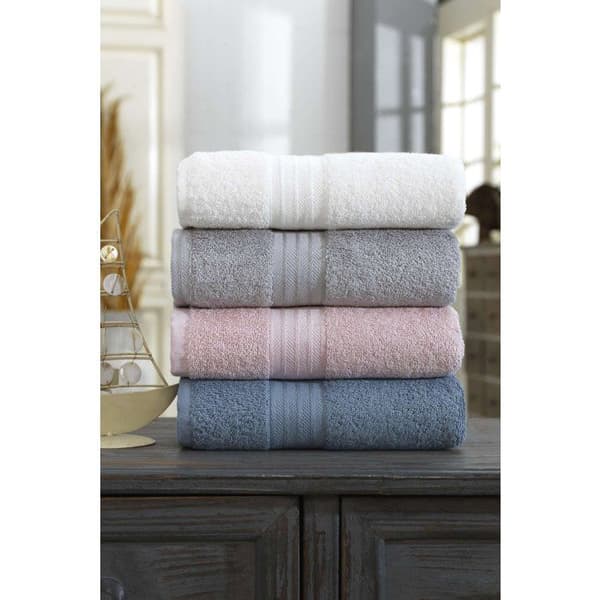 Set med 4 handdukar - 50 x 85 cm - Vit, Grå, Rosa, Blå