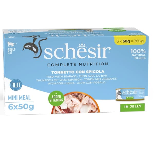 SCHESIR Tonfisk med havsabborre i gelé - våtfoder för katter - 6x50g