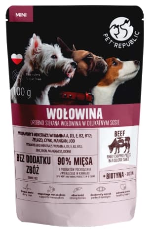 PET REPUBLIC Mini finthakket oksekød - Vådfoder til hunde - 100 g