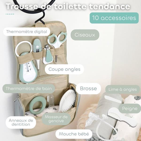 Toilettaske - BEABA - 10 tilbehør - Salviegrøn