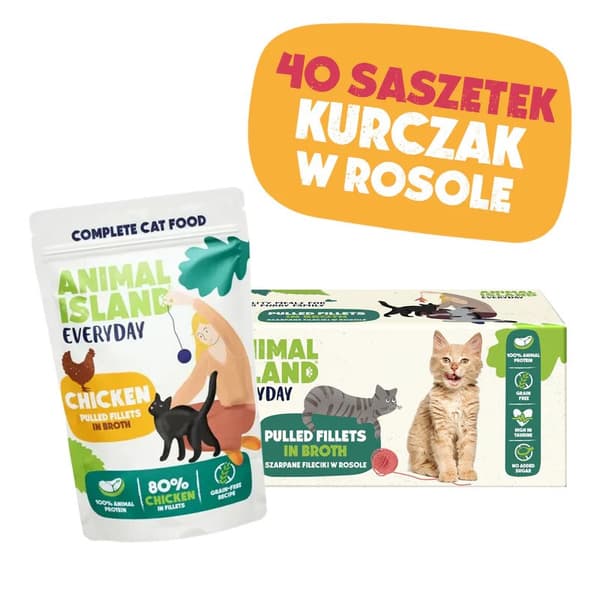 ANIMAL ISLAND Kylling i bouillon - vådfoder til katte - 40x85g