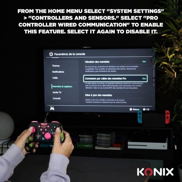 Gamepad - Nintendo Switch, Switch 2 og PC - Stranger Things - Kablet - Sort og pink - Vibrationsfunktion - 3 meter kabel - Konix
