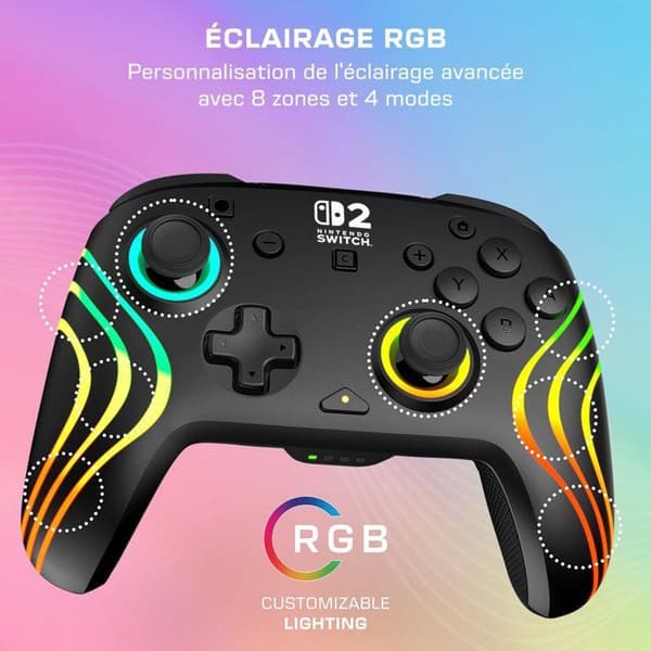 Gamepad - Nintendo Switch 2 - Afterglow Wave - RGB - Trådlös - Svart - Turtle Beach