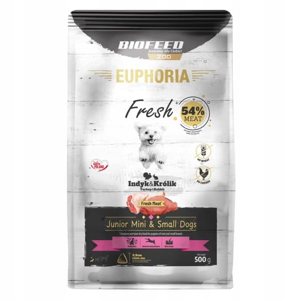 BIOFEED Euphoria Fresh Junior Kalkun med kanin XS/S - tørfoder til hunde - 500 g