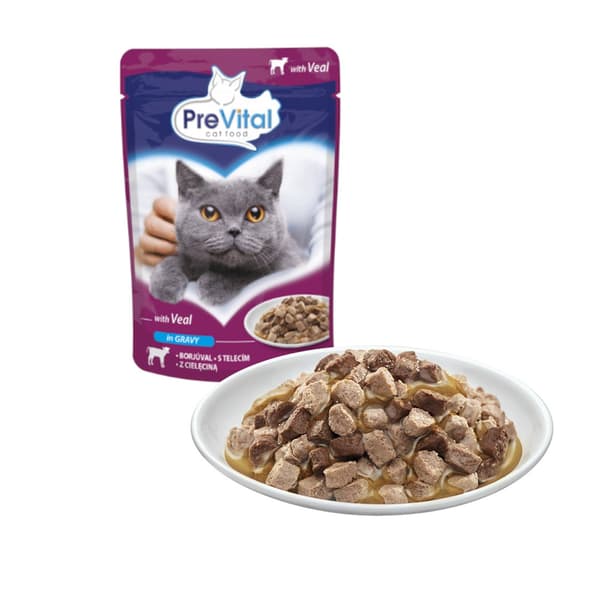 PREVITAL Kalvekød i sovs - vådfoder til katte - 100 g