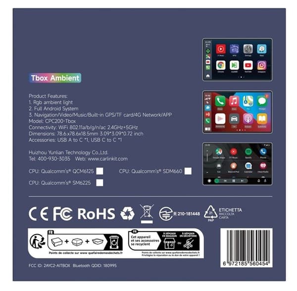 CarlinKit CPC200-Tbox Ambient Trådløs adapter Sort