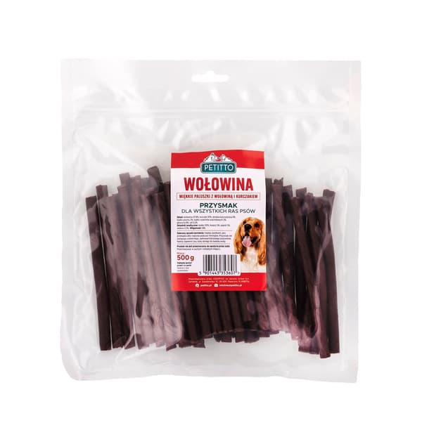 PETITTO Bløde oksekødspinde - hundegodbidder - 500g