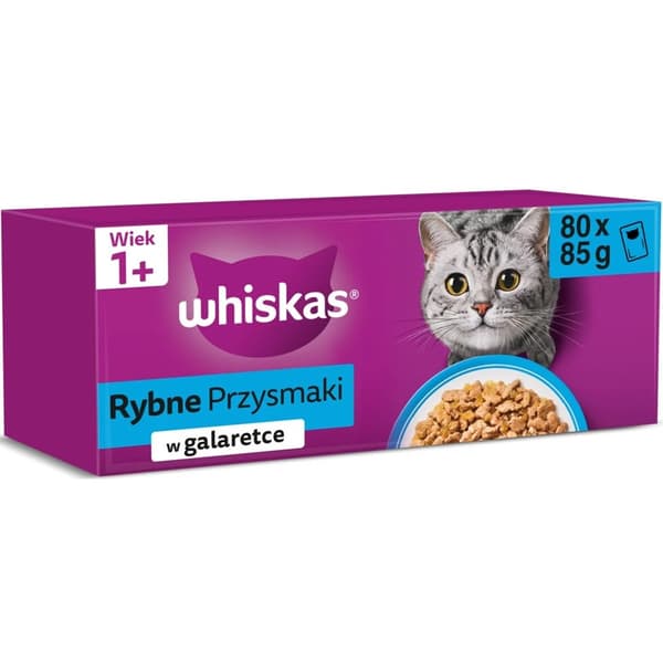 WHISKAS Fiskedelikatesser i gelé – vådfoder til katte – 80x85g