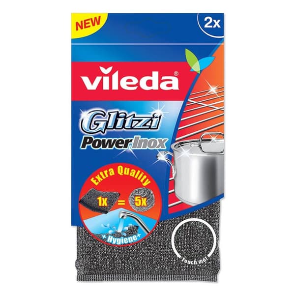 Vileda Glitzi Power skursvamp i rostfritt stål, 2 delar
