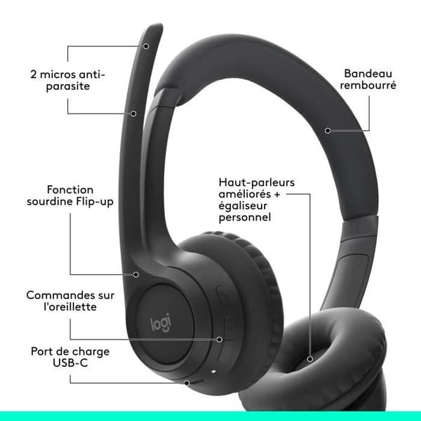 Kuulokemikrofoni - Langaton - Logitech - Zone 300 - Musta