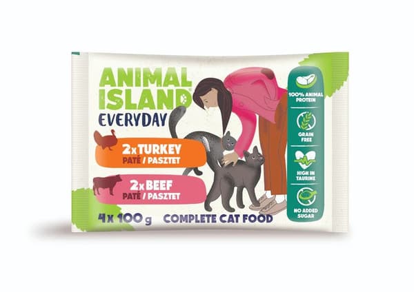 ANIMAL ISLAND Paté Oksekød / Kalkun - vådfoder til katte - 4x100g
