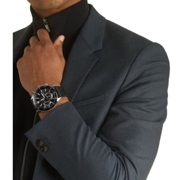 CASIO - Ur i ægte læder - EDIFICE - Sort