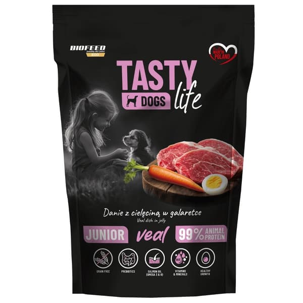 BIOFEED Tasty Dogs Life Junior Kalvefoder - vådfoder til hunde - 150 g