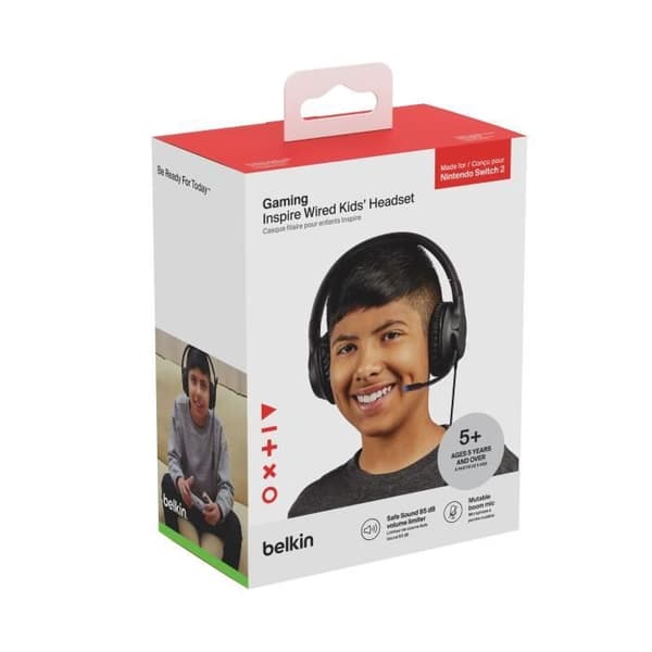 BELKIN Inspire kablede hovedtelefoner - kompatible med Nintendo Switch 2 - til børn - sort