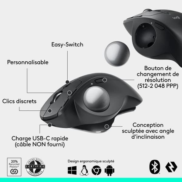 Ergonomisk mus - Trådløs - Logitech - MX ERGO S - Grafit