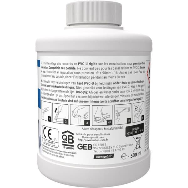 GEB Gel Plus PVC-klæbemiddel - Til stive PVC-tryk- og dræningssystemer - 500 ml