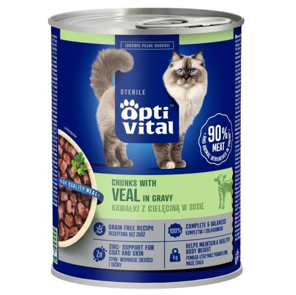 OPTIVITAL Steril Med kalvkött i sås - våtfoder för katter - 415 g