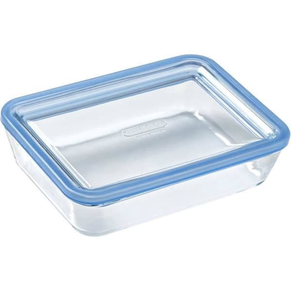 Set med 3 förvaringslådor med lock - PYREX - Zero Plastic - Glas - Rektangulär - 0,8/1,5/2,6 L