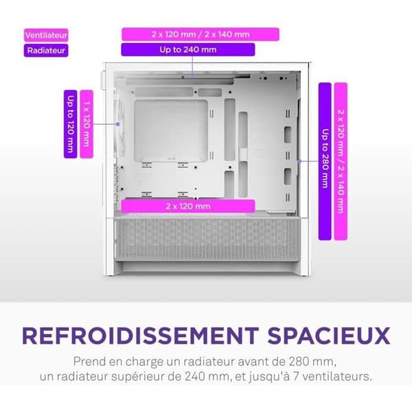 Micro-ATX Mid-Tower-chassi - NZXT - H3 Flow - Vitt - Anmärkningsvärt luftflöde - Stöd för stora grafikkort