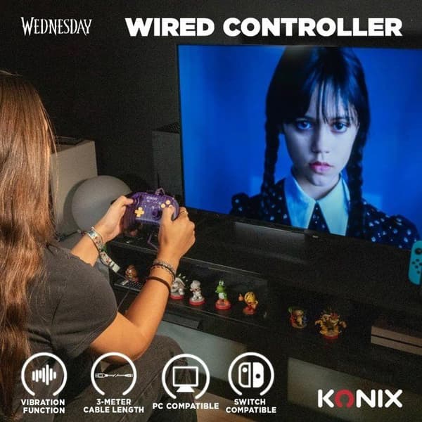 Gamepad - Nintendo Switch/Switch 2 og PC - Wednesday - Kablet - Lilla og sort - Skridsikre greb