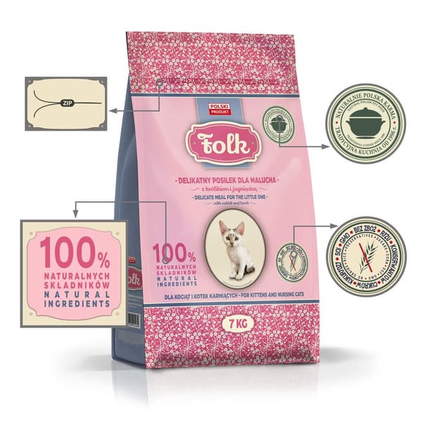 FOLK Mild måltid för kattungar med kanin och lamm - torrfoder för katter - 7 kg