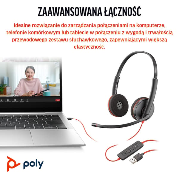 HP Poly Blackwire 3220 -stereokuulokkeet USB-C-kuulokkeet + USB-C/A-sovitin