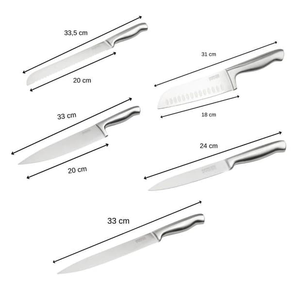 Sæt med 5 professionelle køkkenknive - NIROSTA - Rustfrit stål - 24 til 33,5 cm