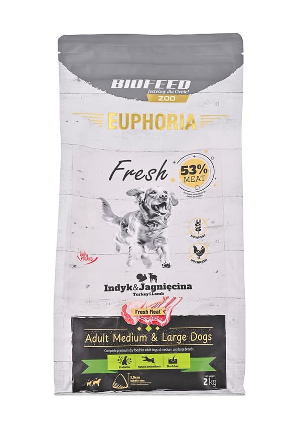 BIOFEED Euphoria Fresh Adult Medium & Large Kalkun med lam - tørfoder til hunde - 2 kg