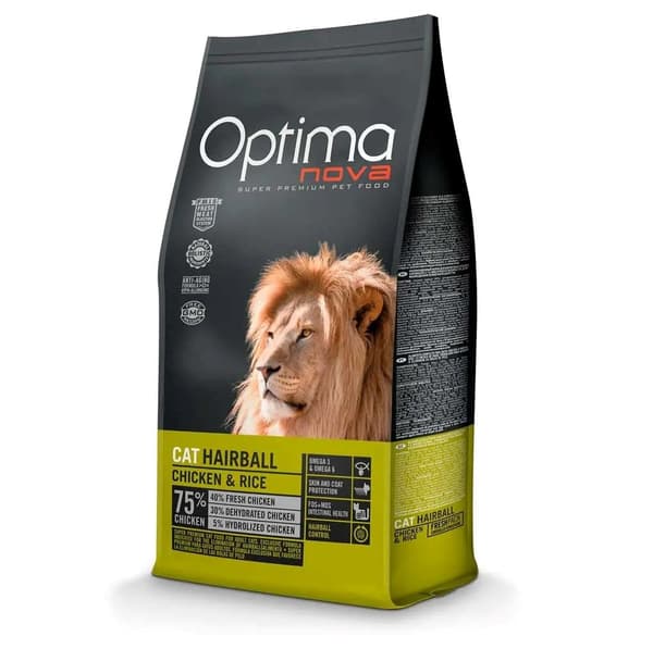 OPTIMANOVA Kattehårboller Kylling & Ris - tørfoder til katte - 2 kg