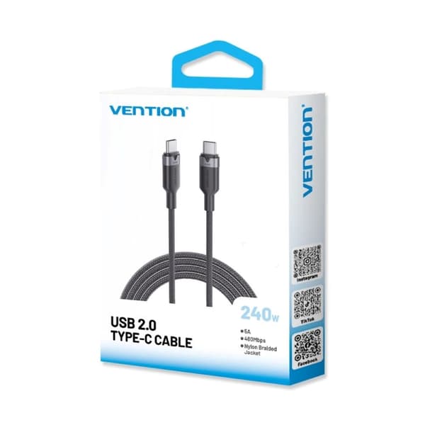 USB-C - C 2.0 Vention3.1 5A 240W 2m musta kaapeli