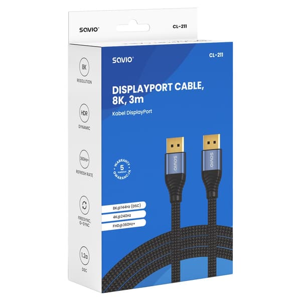 Savio CL-211 DisplayPort-kaapeli 3 m Musta