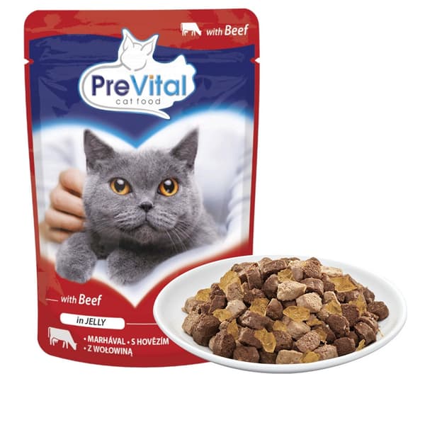 PREVITAL Oksekød i gelé - vådfoder til katte - 100 g