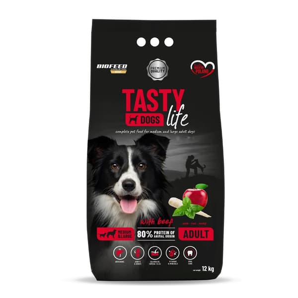 BIOFEED Tasty Life mellem & stor oksekød - tørfoder til hunde - 12 kg
