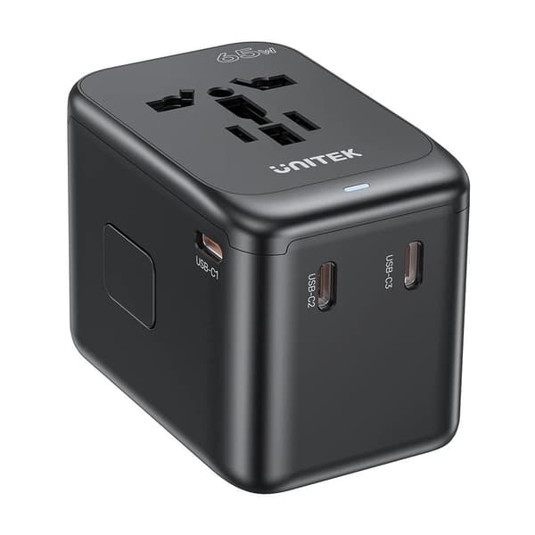 Laddare - Unitek 65W universell reseadapter (P1122ABK01) | 1xUSB-A 3xUSB-C 1xAC