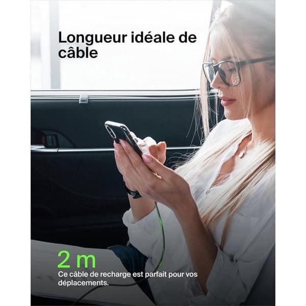 Flettet kabel - BELKIN - USB-C til USB-A - 2 m - Sort
