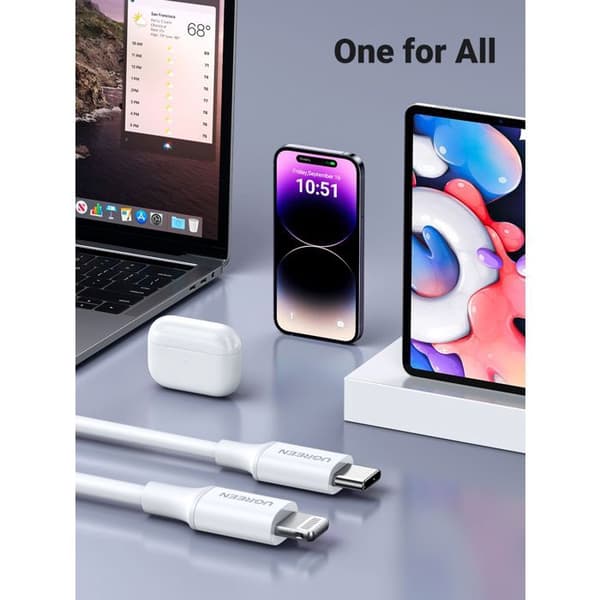 Lightning-kaapeli - UGREEN - Silikoni - USB-C - 1 m - Valkoinen