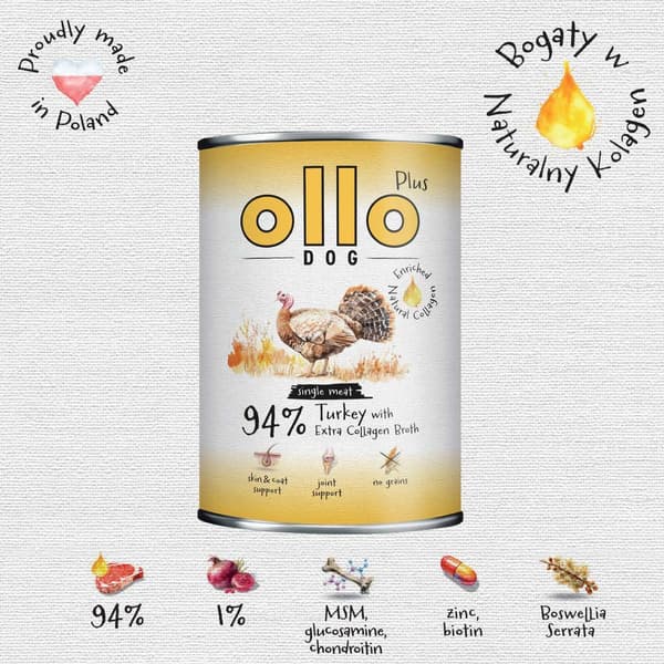 OLLO Plus Kollagen Kalkun - vådfoder til hunde - 400 g
