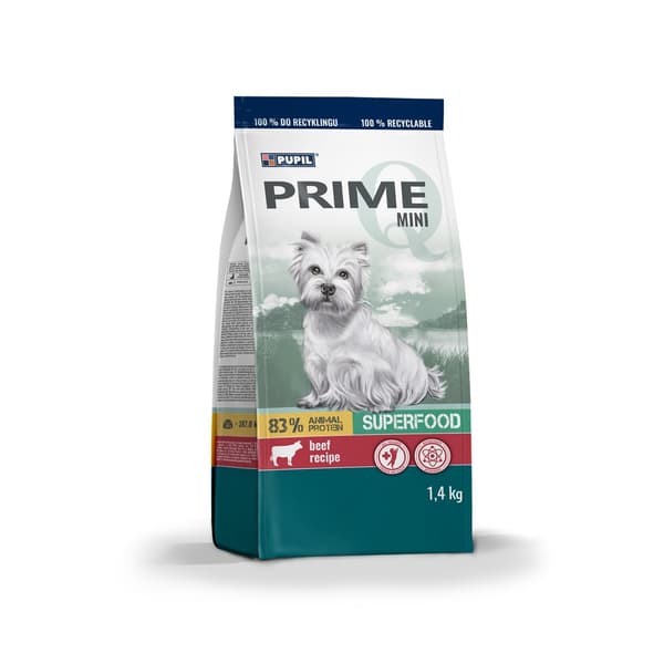 PUPIL Prime Mini Rig på oksekød med lever - tørfoder til hunde - 1,4 kg