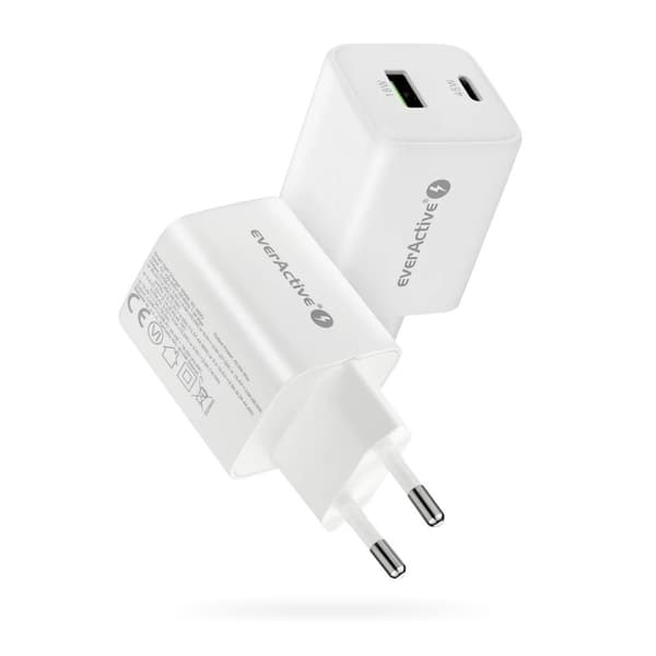 Oplader 1 x USB Quick Charge 4.0, 1 x USB-C 45W hvid